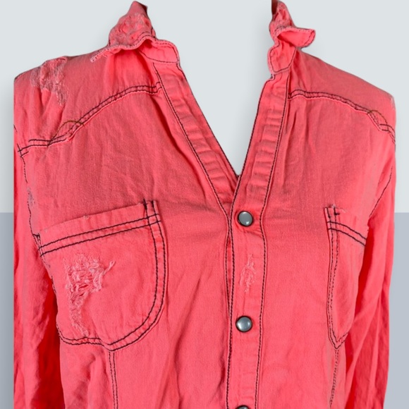 Millau Tops - Hot pink distressed blouse long sleeves,Size S,NWT